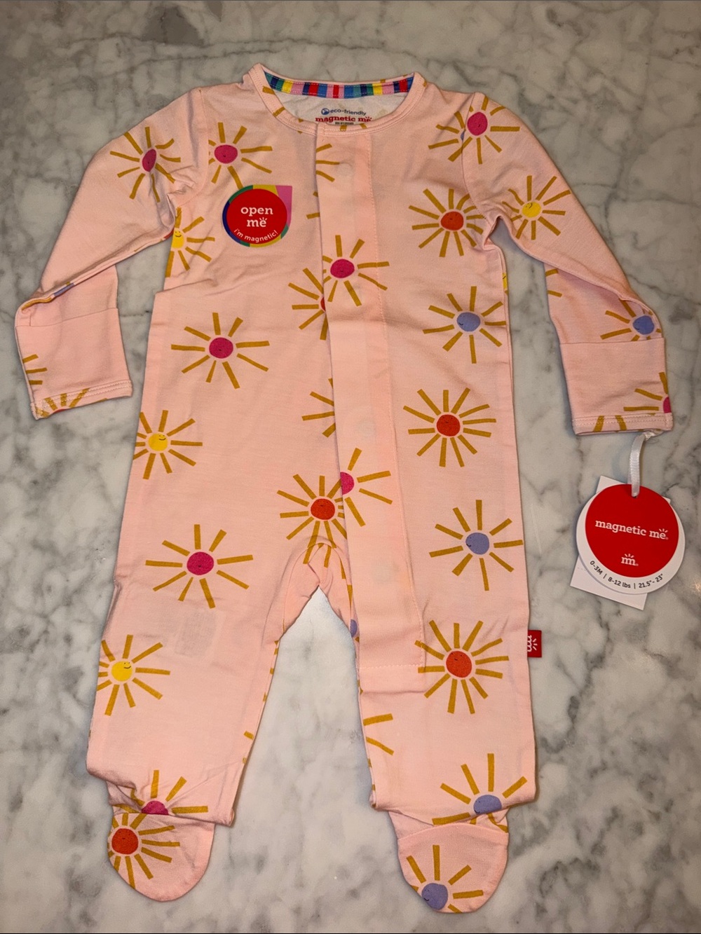 NWT Magnetic Me Modal Pink Footed One-Piece with Sunny Print 0/3M